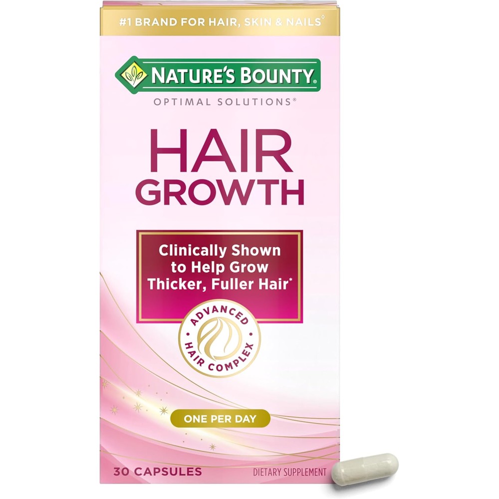Nature's Bounty Optimal Solutions Hair Growth thirty capsules front view packaging for thicker hair