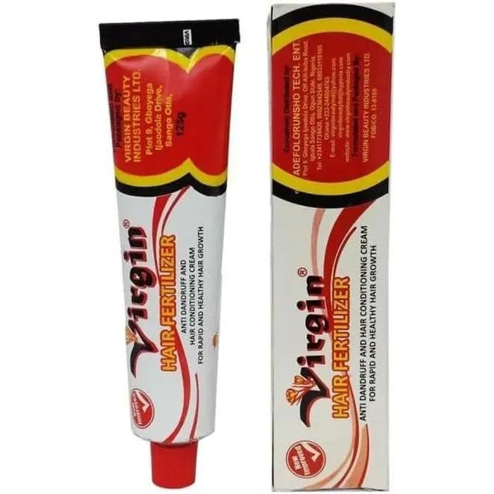 Virgin Hair Fertilizer New Improved 125g front view tube for rapid hair growth treatment