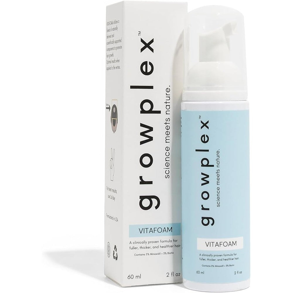 Growplex Vitafoam 5 percent minoxidil hair regrowth foam front view packaging