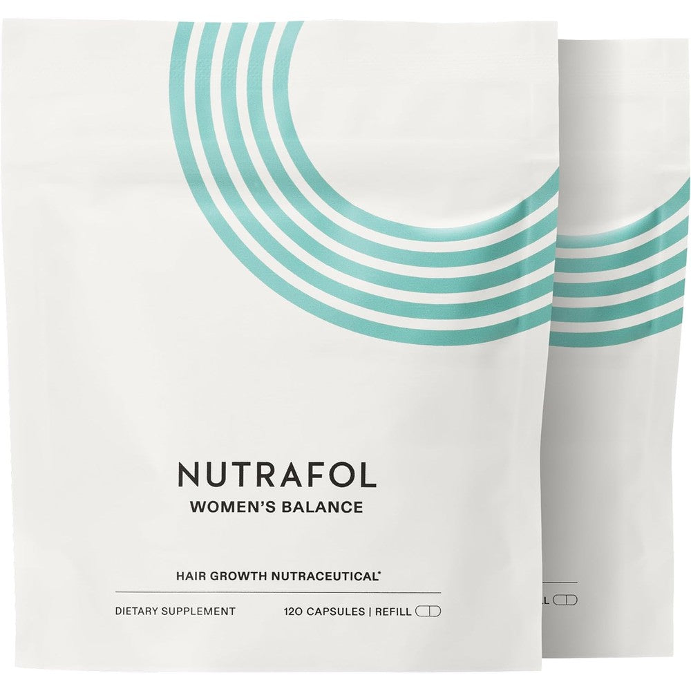 Nutrafol Womens Balance Hair Growth Supplement front view of two month supply refill pouches