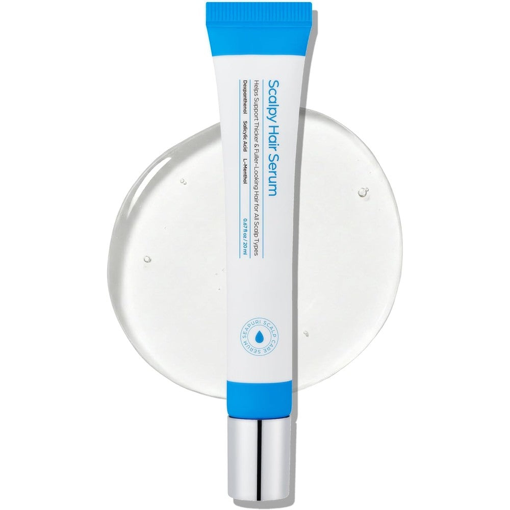 Seapuri Scalpy Hair Growth Serum front view bottle with blue cap for hair thinning treatment