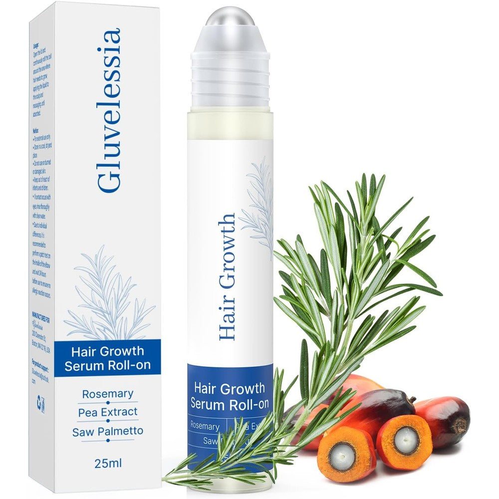 Gluvelessia hair growth serum roll on front view highlighting the premium packaging.