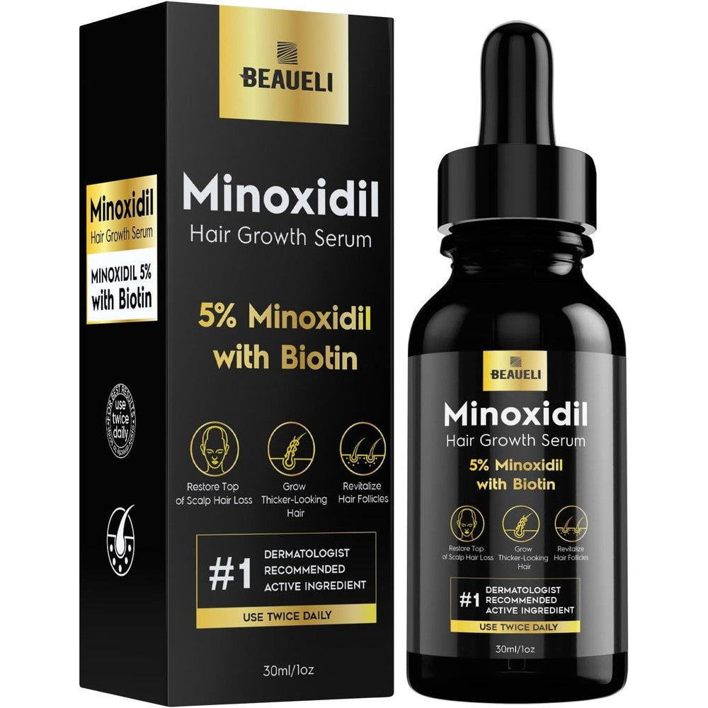Beaueli 5 percent minoxidil hair growth foam front view packaging for hair thinning treatment.