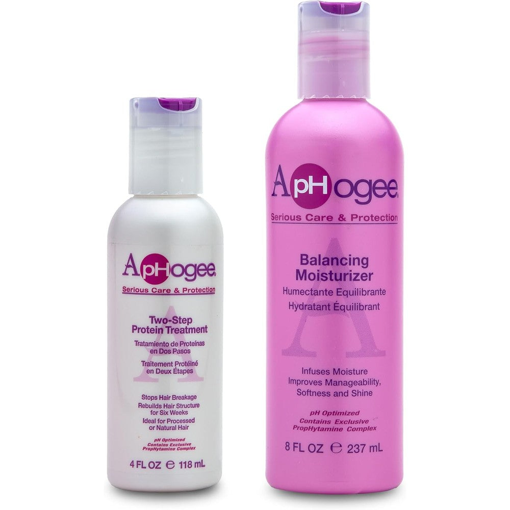 Aphogee Hair Care Double Bundle front view of protein treatment and moisturizer