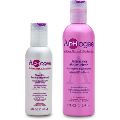 Aphogee Hair Care Double Bundle front view of protein treatment and moisturizer