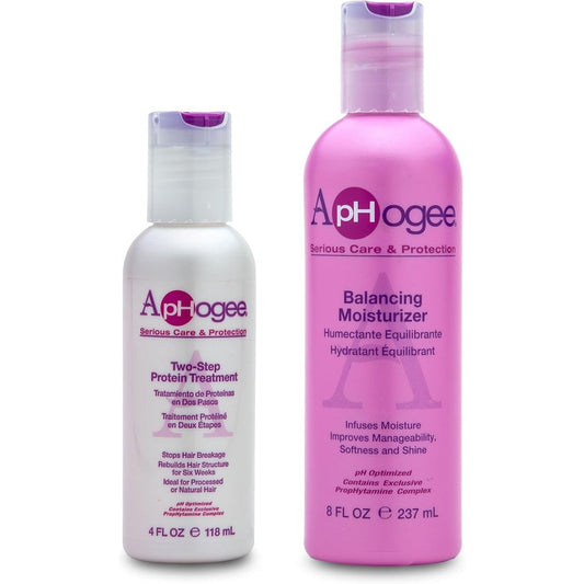 Aphogee Hair Care Double Bundle front view of protein treatment and moisturizer