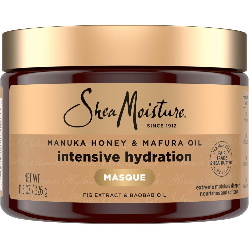 SheaMoisture Manuka Honey and Mafura Oil Intensive Hydration Hair Masque jar front view