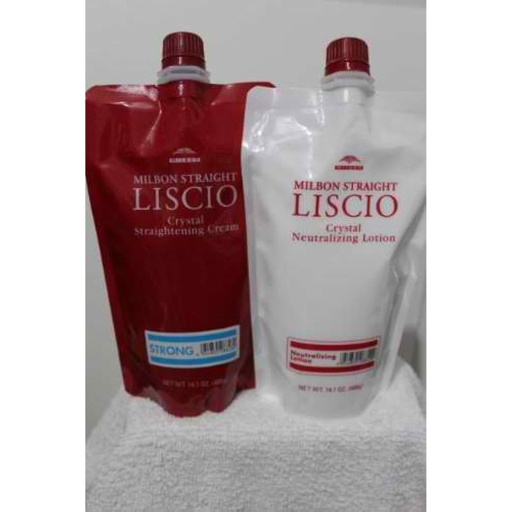 Milbon Liscio Crystal Cream Straighteners and Neutralizer Strong front view packaging.
