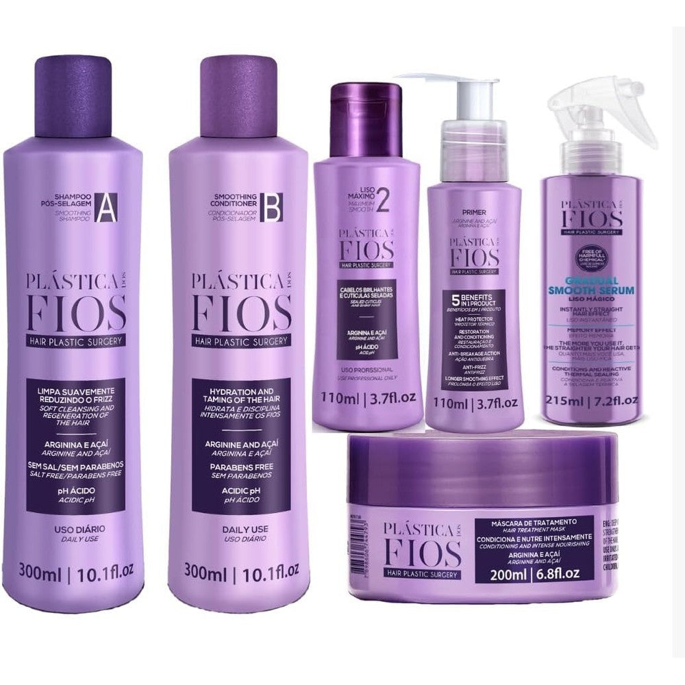 Cadiveu Plastica Dos Fios Complete Hair Repair Kit 6 Units front view for professional smoothing.