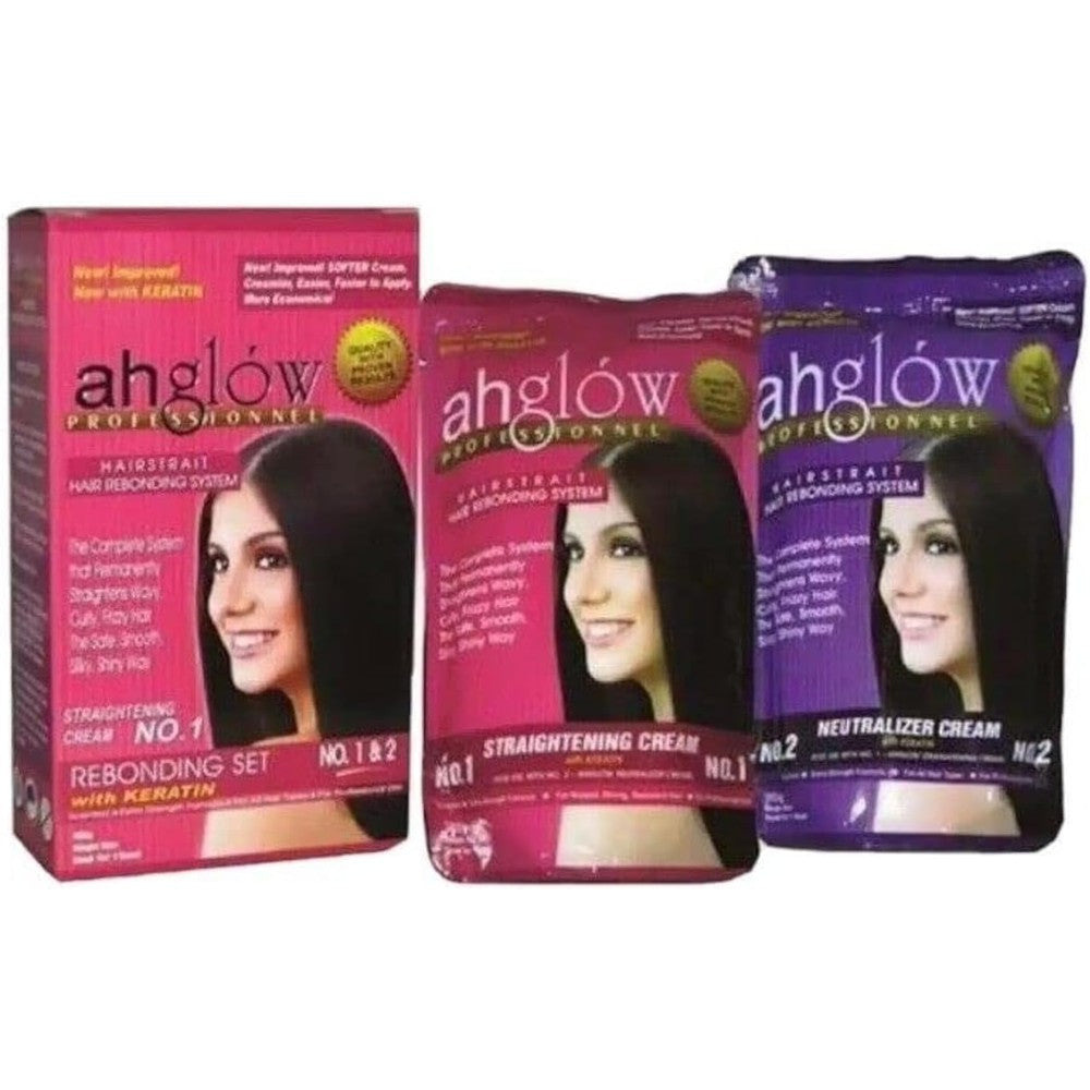 Ahglow Hairstrait Hair Rebonding And Straightening System With Keratin Extra Strength Formula 165 Gram Pouches - Image 1