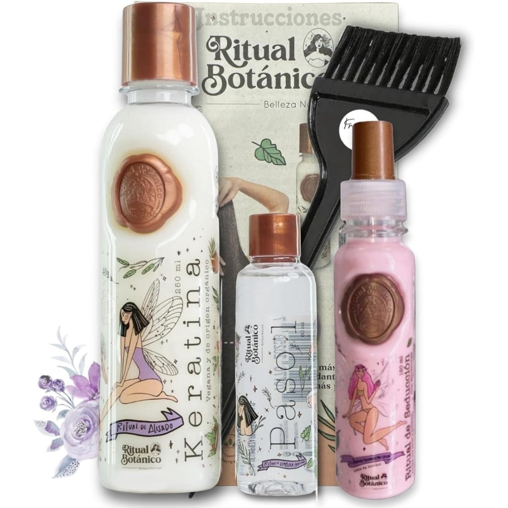 Ritual Botanico Organic Keratin treatment kit front view with bottles and brush