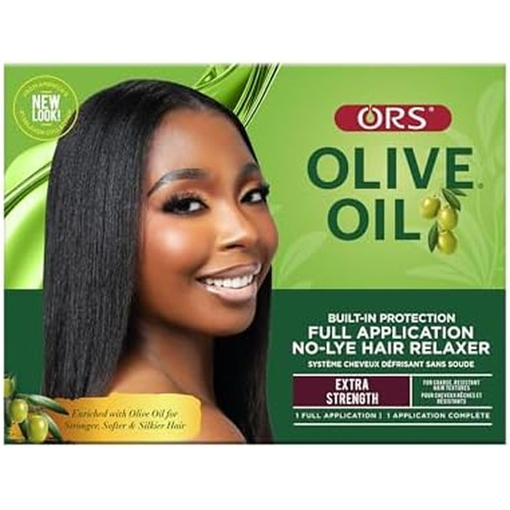 ORS Olive Oil Built In Protection No Lye Hair Relaxer Extra Strength kit front view for coarse hair straightening