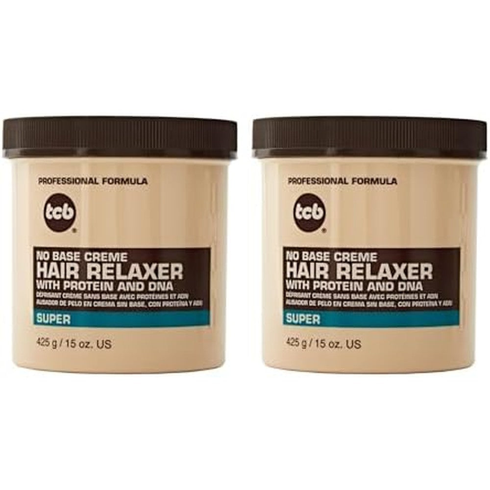 TCB No Base Creme Hair Relaxer Super Strength front view jar pack of two professional hair straightening treatment