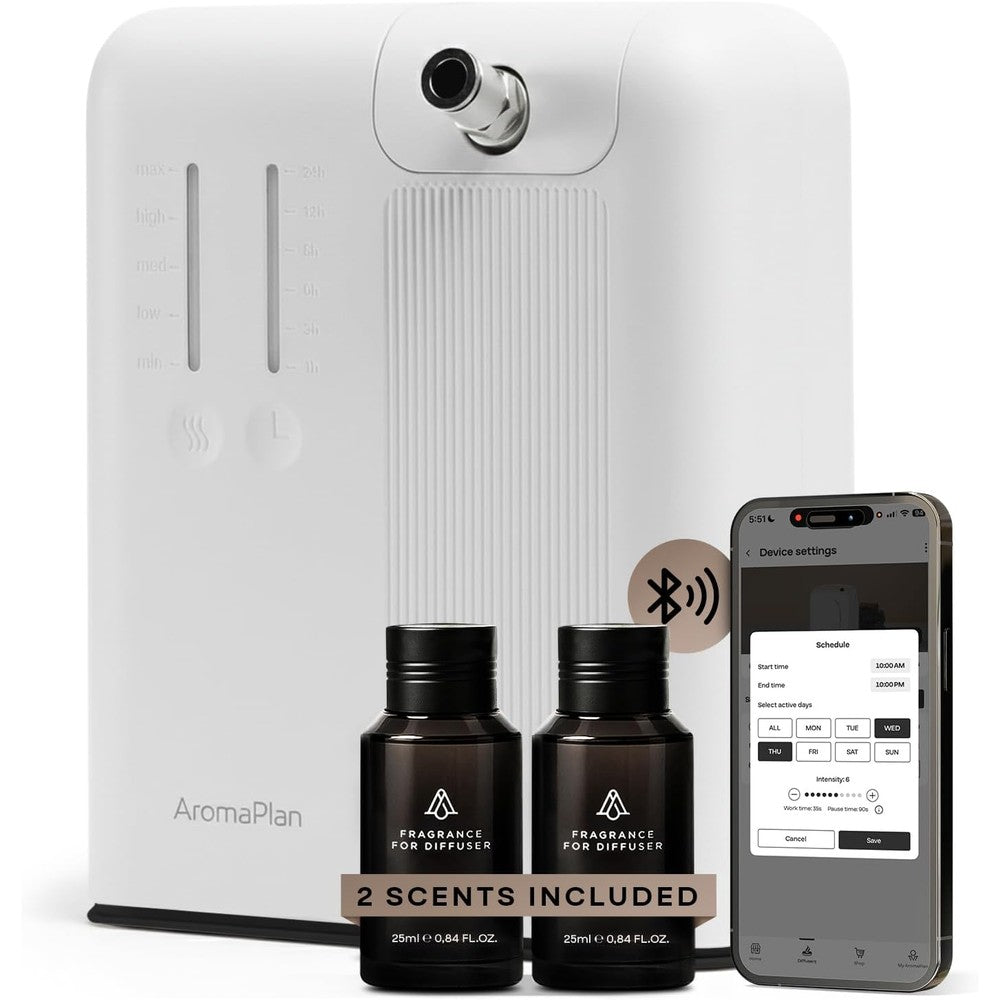 AromaPlan 5 Star Collection Cold Air Scent Diffuser in white front view for whole house fragrance.