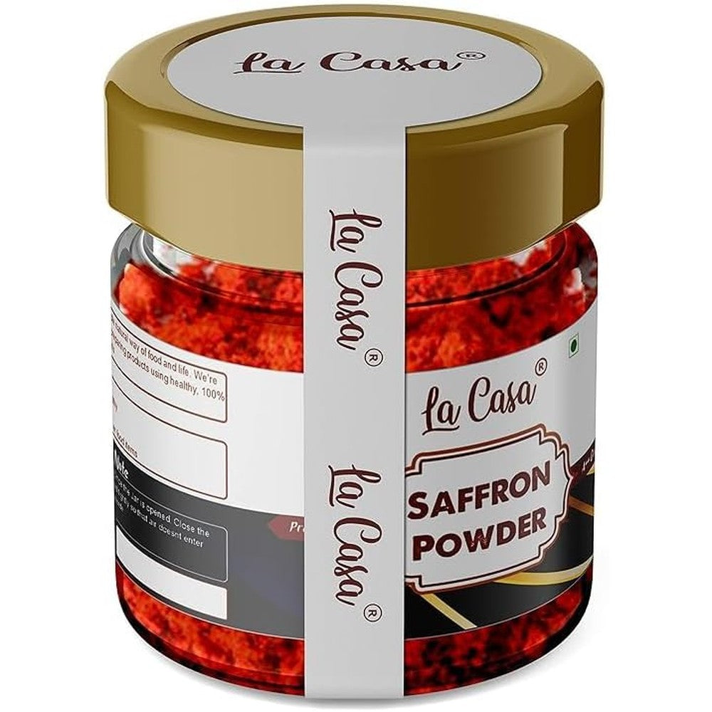 La Casa Saffron Powder 1 gram glass jar front view