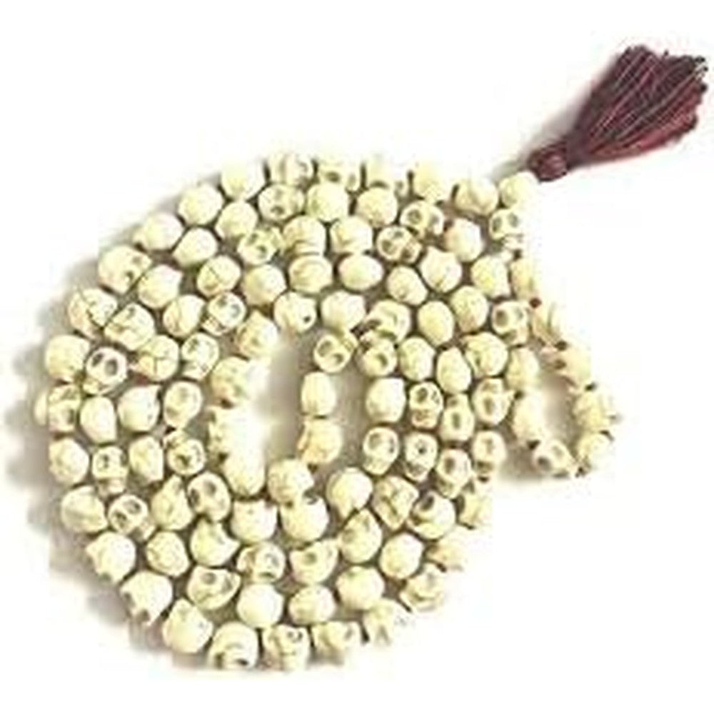 Generic Mund Mala Goddess Kali natural stone skull rosary front view.