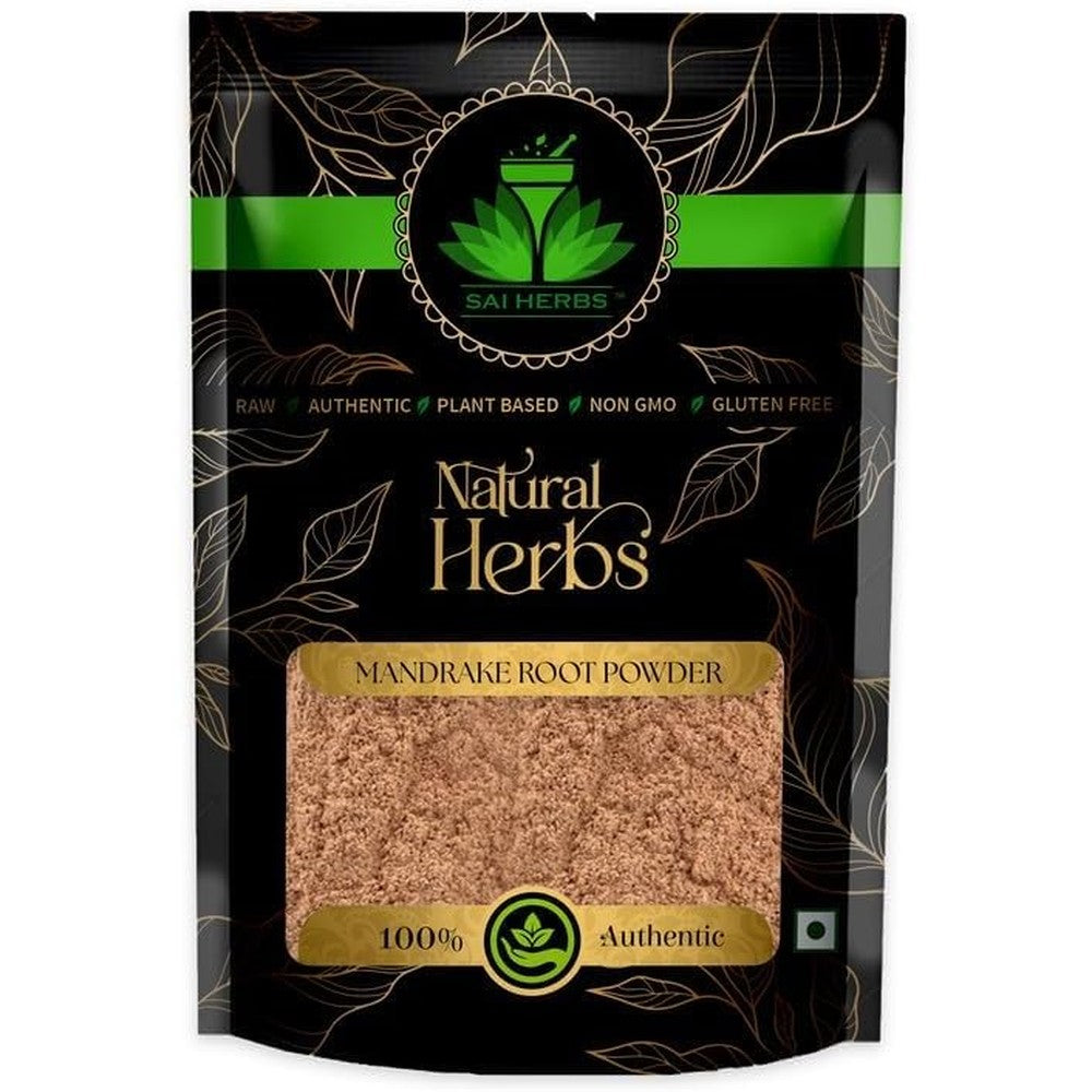 SAI HERBS Mandrake Root Powder 100 Grams front view authentic herbal extract.