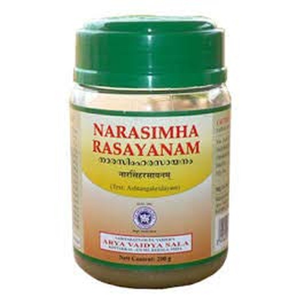 Kottakkal Arya Vaidya Sala Narasimha Rasayanam 200g jar for hair growth and rejuvenation.