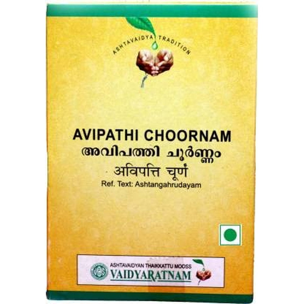 Vaidyaratnam Avipathi Choornam 50 Gram front view for Ayurvedic acidity relief.