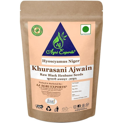 Generic Khurasani Ajwain 100g front view of raw black henbane seeds.