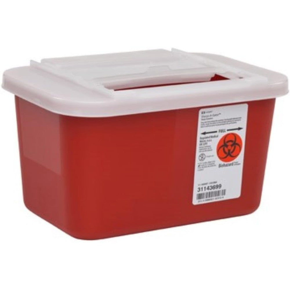Kendall Healthcare Sharps-A-Gator 1 Gallon Red Container with clear lid for biohazard needle disposal.