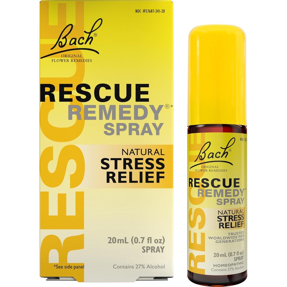 Bach Rescue Remedy Spray 20ml front view bottle for natural stress relief.
