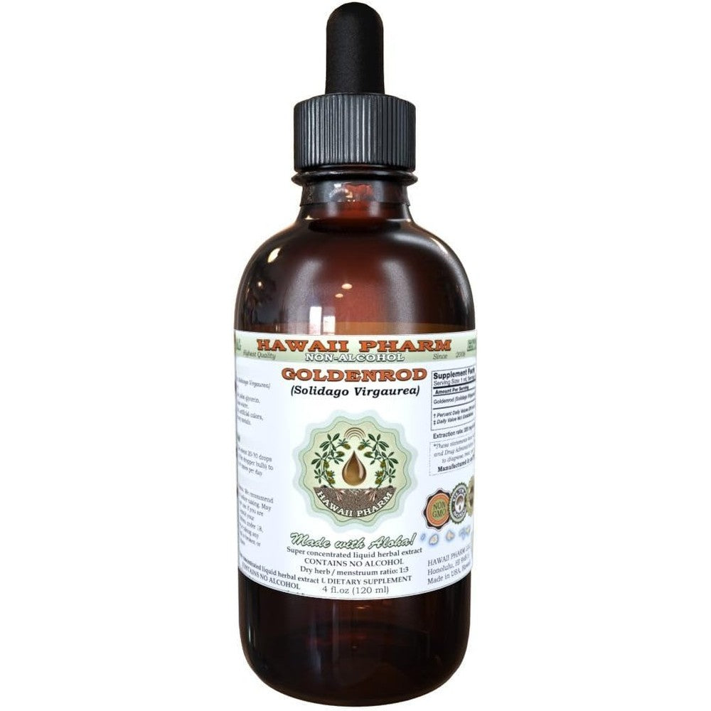Hawaii Pharm Goldenrod Alcohol-Free Liquid Extract front view showing organic supplement label.