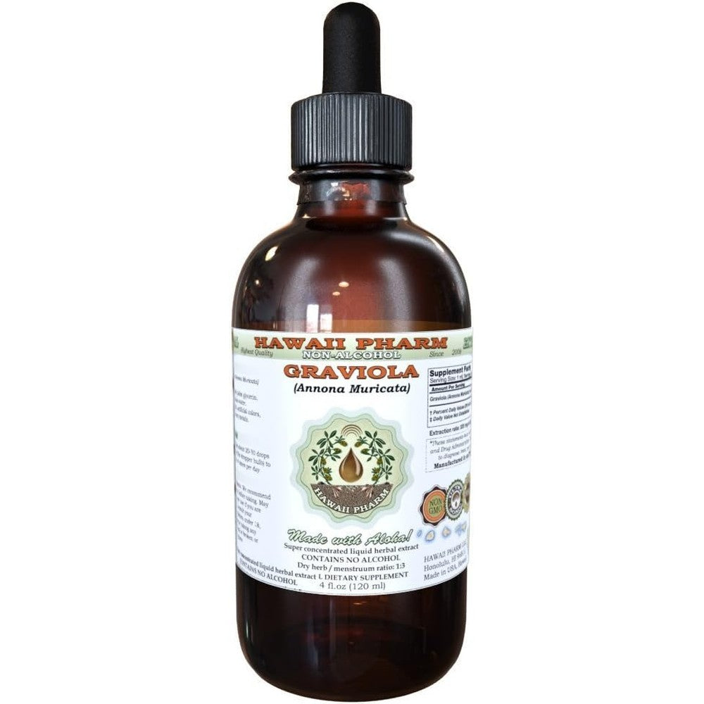 Hawaii Pharm Graviola Alcohol-Free Liquid Extract 2 Ounce front view bottle for immune support.
