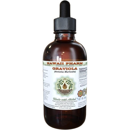 Hawaii Pharm Graviola Alcohol-Free Liquid Extract 2 Ounce front view bottle for immune support.