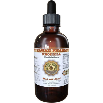 Hawaii Pharm Rhodiola Liquid Extract front view of 4 ounce bottle for stress relief.