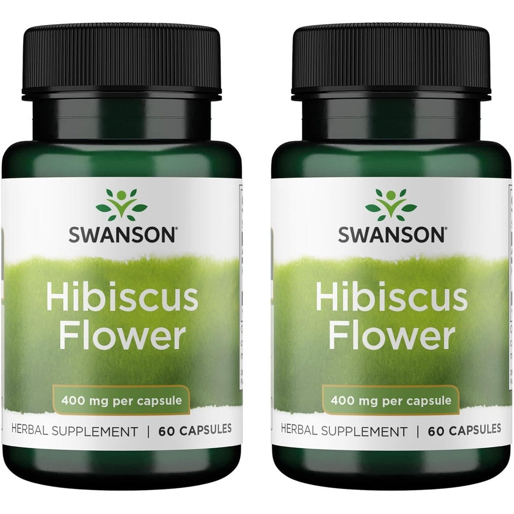 Swanson Full-Spectrum Hibiscus Flower 400mg 60 Capsules front view bottle for heart health.