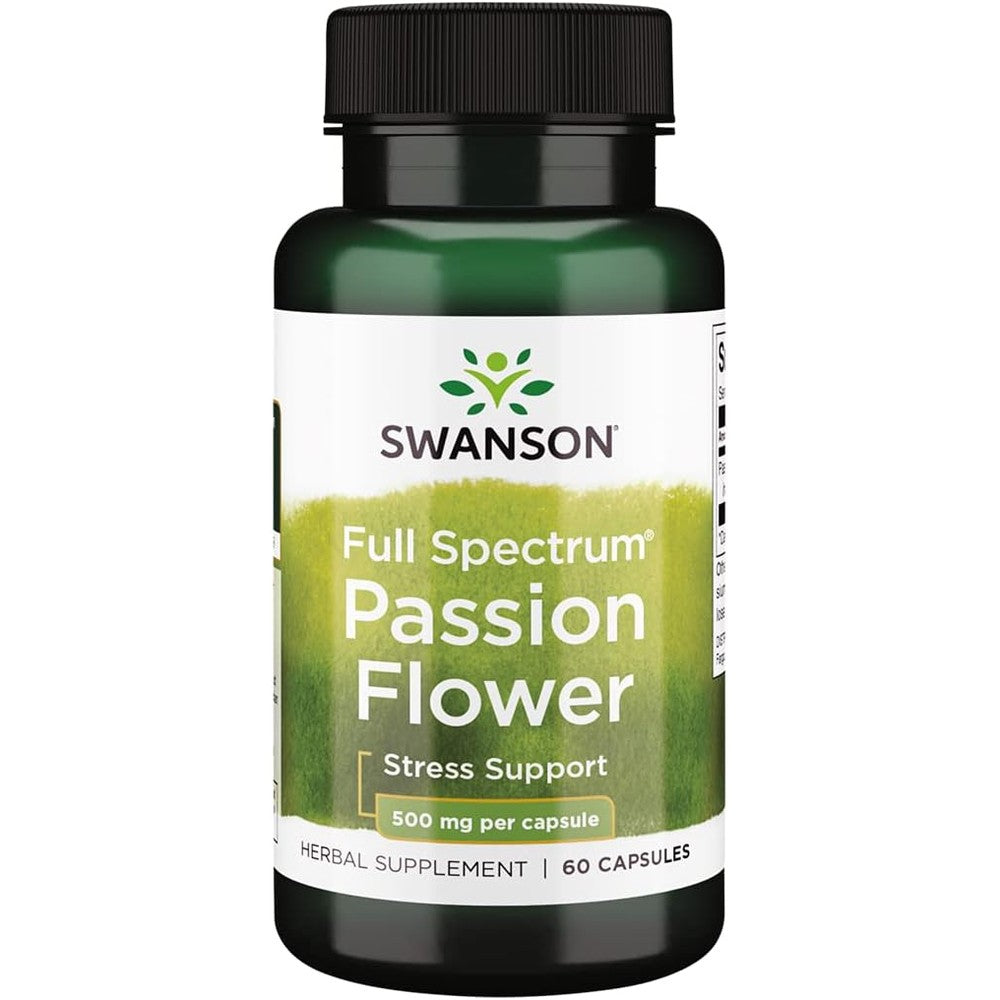 Swanson Full Spectrum Passion Flower 500mg 60 capsules front view bottle