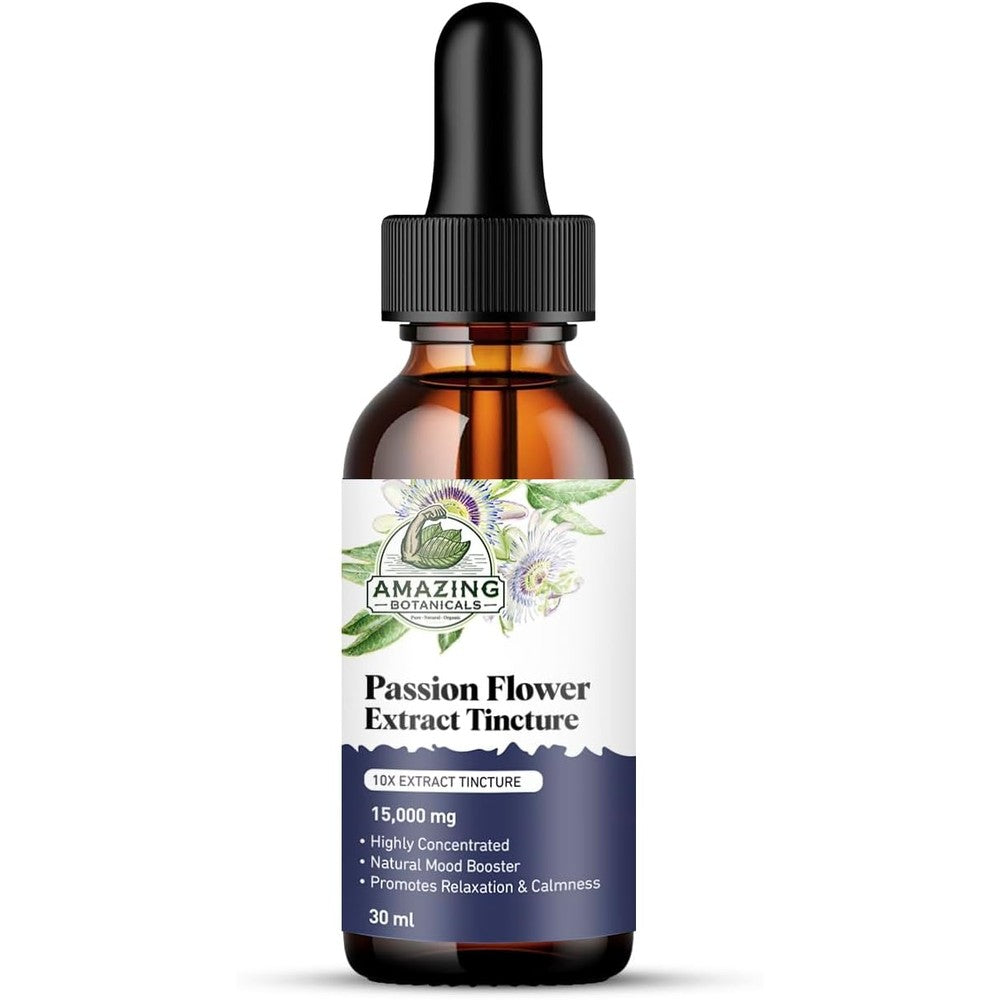 Amazing Botanicals Passionflower Liquid Extract Tincture 30ml bottle front view for stress relief.