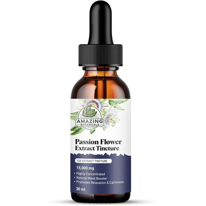 Amazing Botanicals Passionflower Liquid Extract Tincture 30ml bottle front view for stress relief.