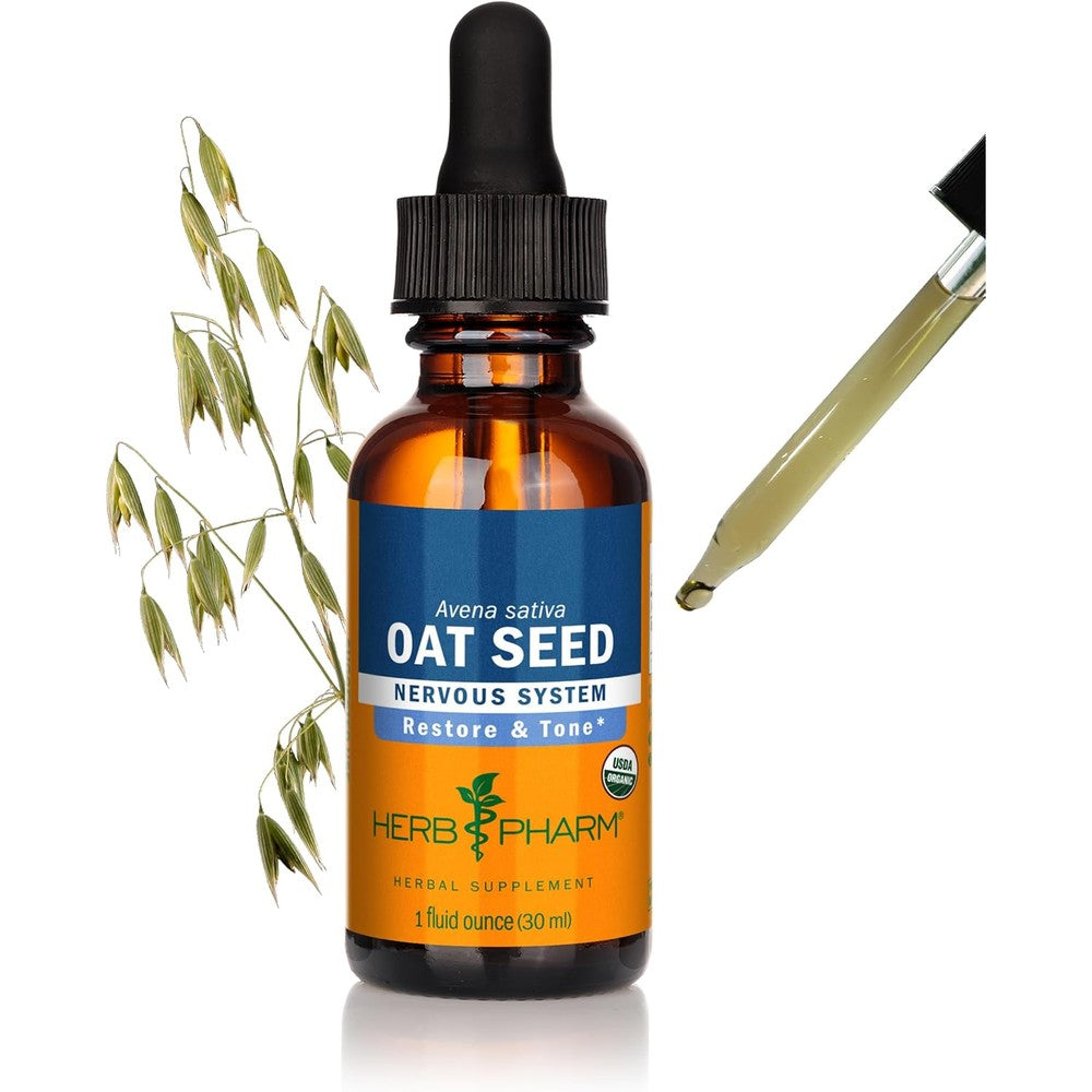 Herb Pharm Certified Organic Oat Seed Liquid Extract 1 Fluid Ounce front view bottle