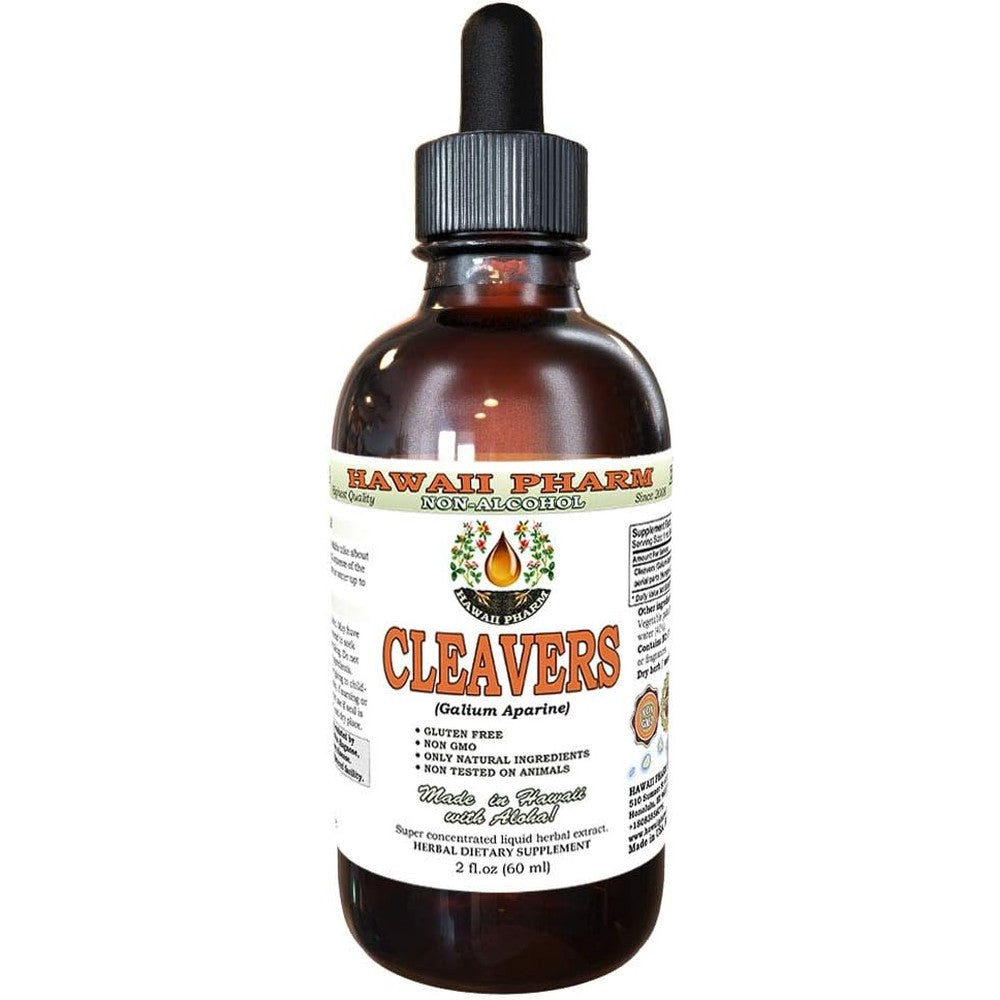 Hawaii Pharm Cleavers Alcohol Free Liquid Extract 2 ounce bottle front view for lymphatic support.
