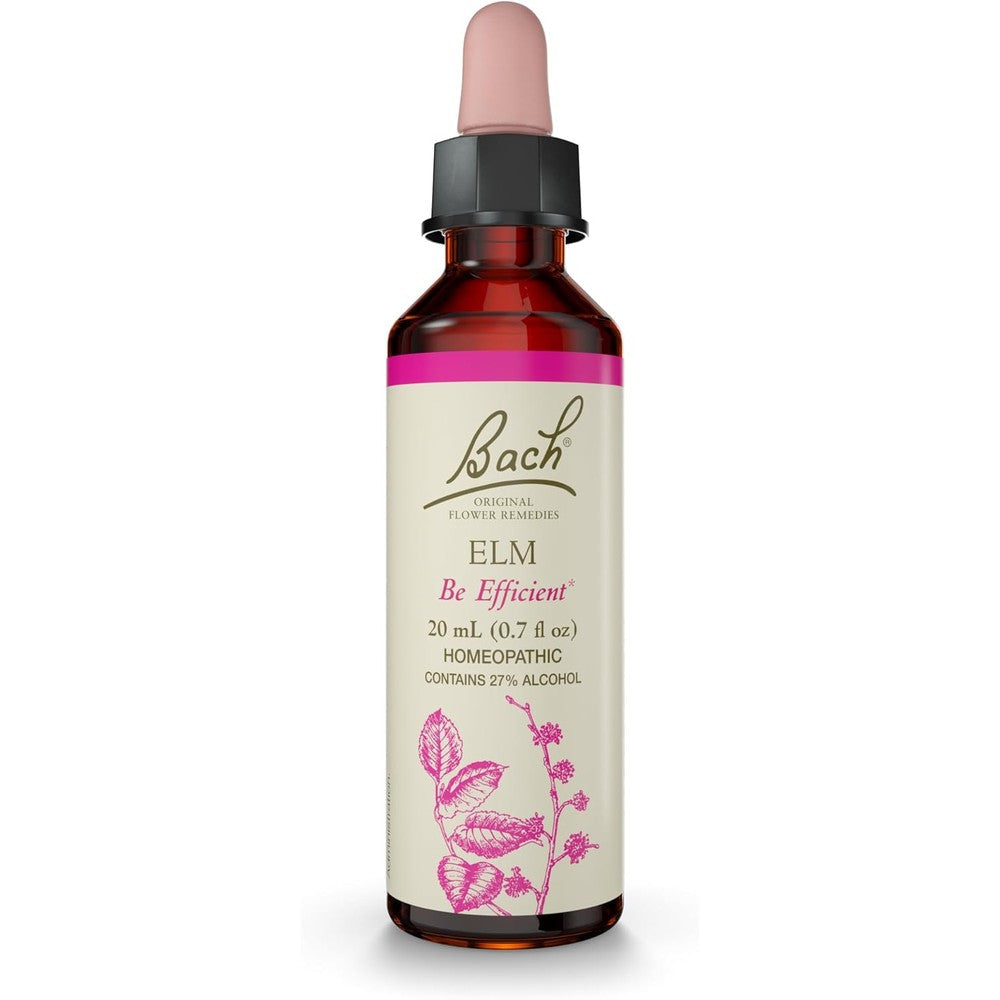 Bach Original Flower Remedies Elm 20ml dropper bottle front view for emotional balance.