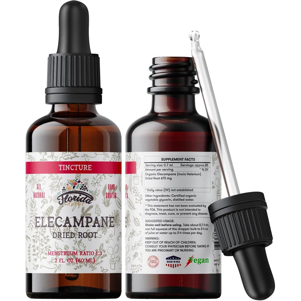 Florida Herbs Elecampane Tincture front view organic respiratory supplement