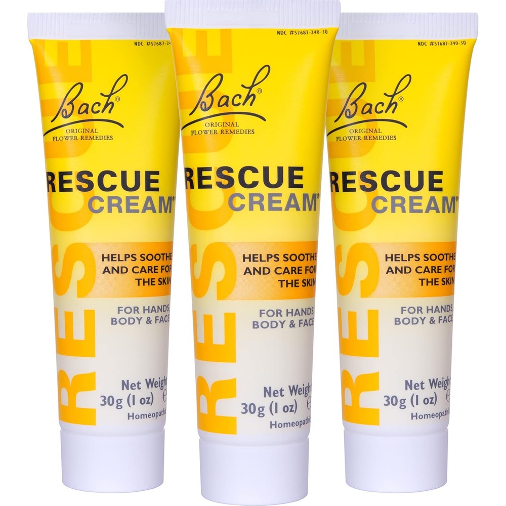Bach Rescue Cream 30 gram 3 pack front view for homeopathic skincare.