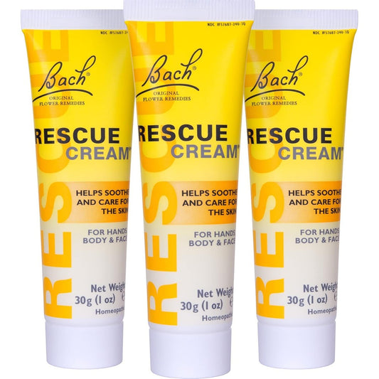 Bach Rescue Cream 30 gram 3 pack front view for homeopathic skincare.