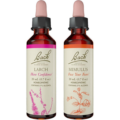 Bach Flower Remedies Have Confidence pack front view showing Mimulus and Larch dropper bottles