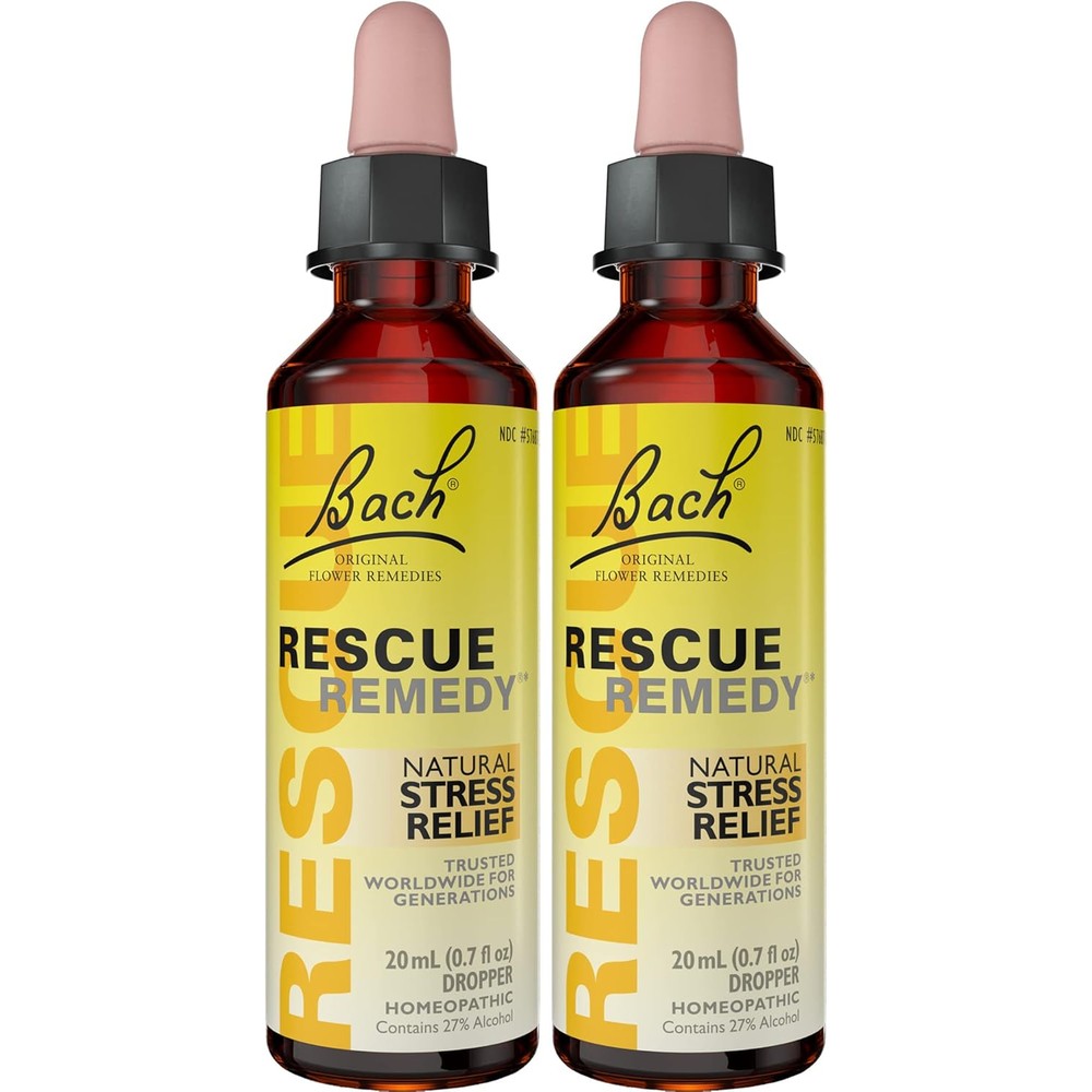 Bach Rescue Remedy Dropper 2 pack front view for natural stress relief.