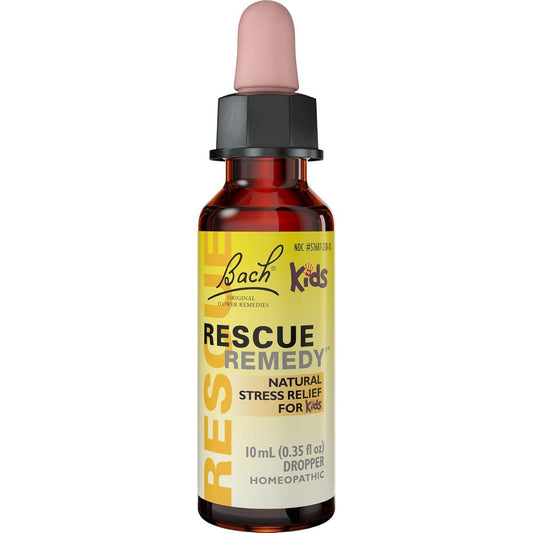 Bach Rescue Remedy Kids 10ml Dropper front view for natural stress relief.