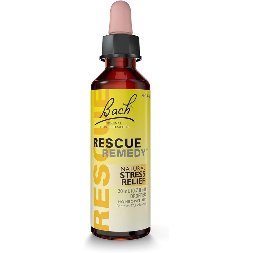 Bach Rescue Remedy Dropper 20mL front view showing natural stress relief label.