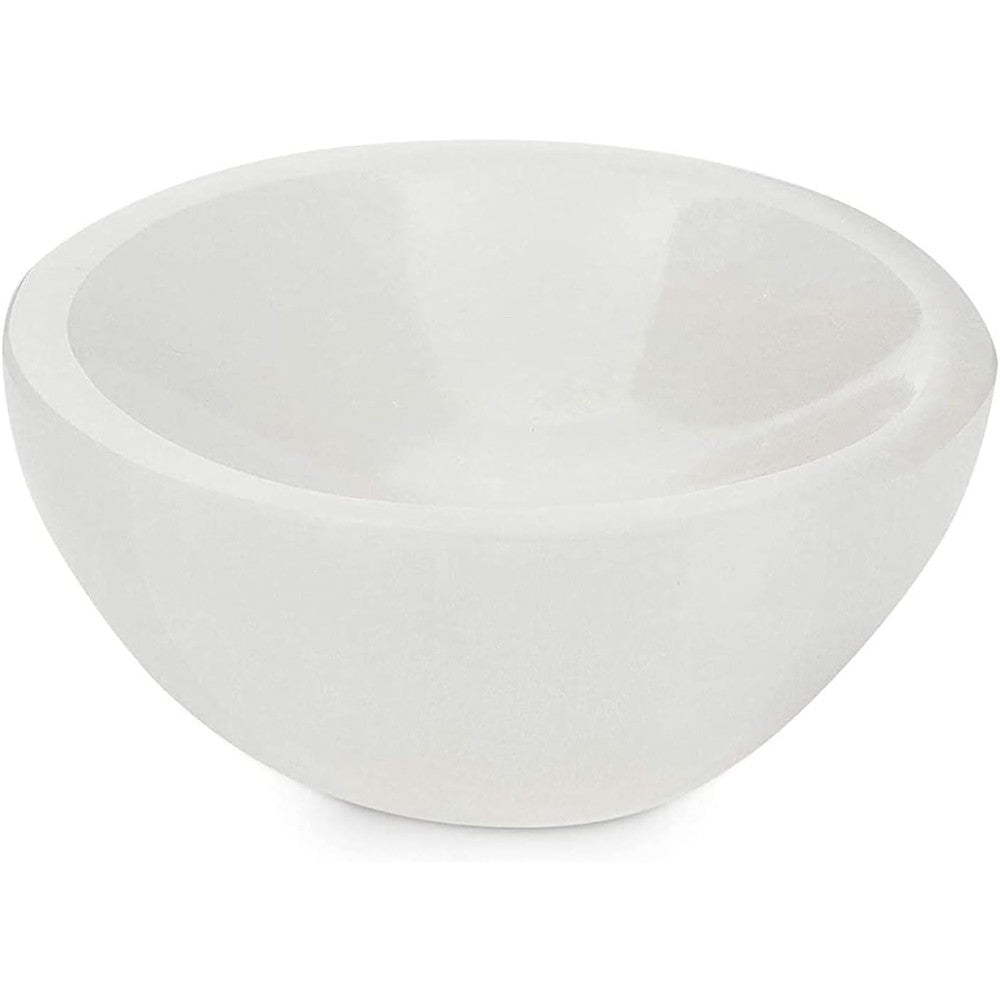 Himalayan Glow WBM Selenite Crystal Bowl front view for crystal charging.