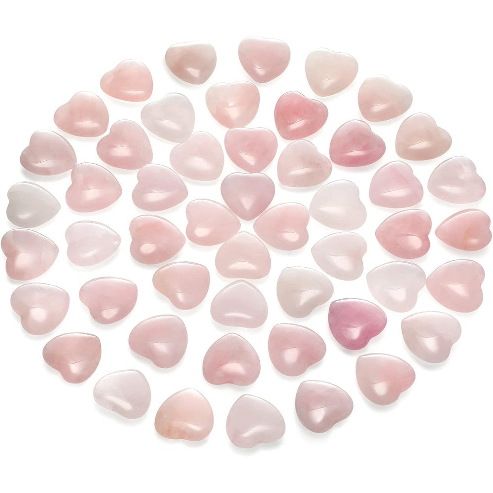 Gerrii 50 Pieces Heart Healing Stone bulk pack front view showing multiple pink rose quartz crystals