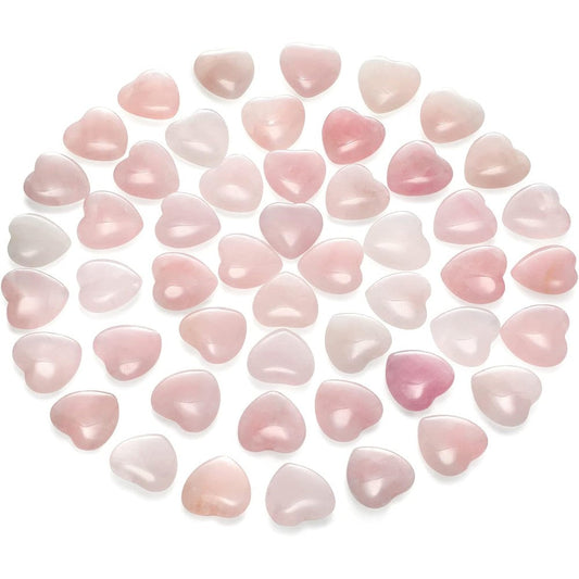 Gerrii 50 Pieces Heart Healing Stone bulk pack front view showing multiple pink rose quartz crystals