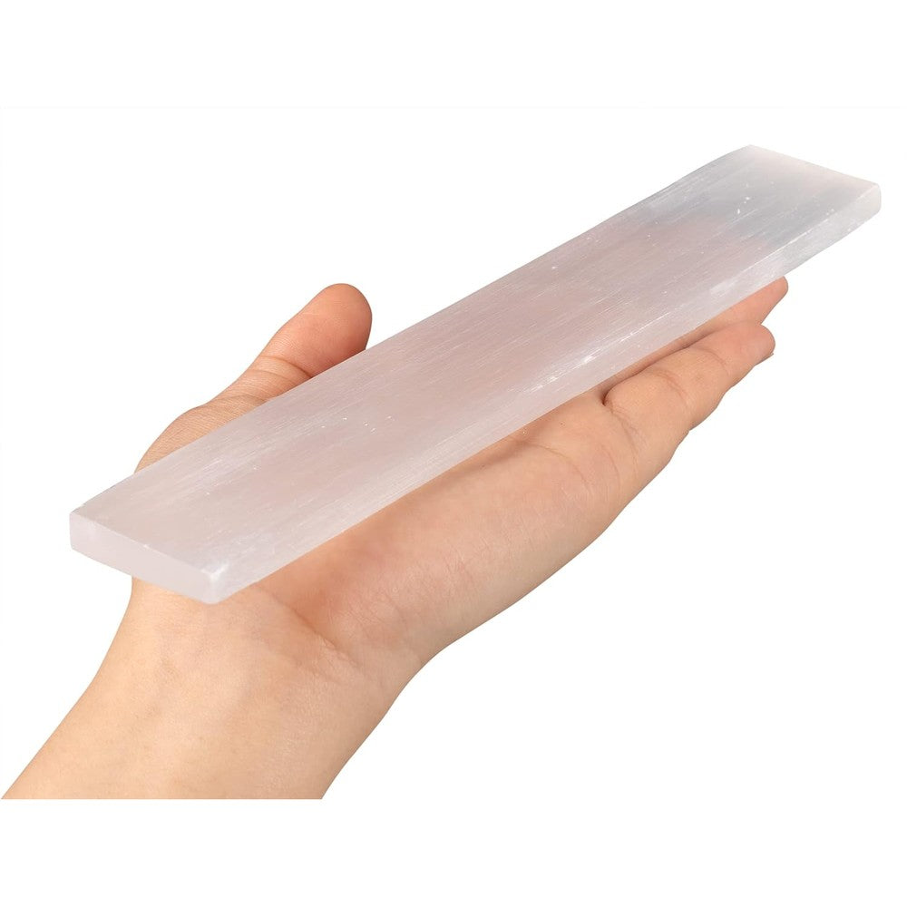 Wish Well Selenite Charging Plate front view showing natural white crystal texture.