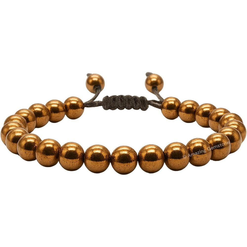 Amazing Gemstone Copper Hematite Bracelet front view showing 8mm polished beads.