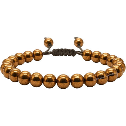 Amazing Gemstone Copper Hematite Bracelet front view showing 8mm polished beads.